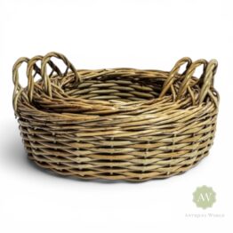 Set of 3 Rustic Woven Round Storage Baskets
