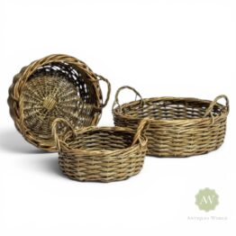 Set of 3 Rustic Woven Round Storage Baskets