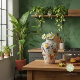 White Ceramic Floral Tropical Bird Vase