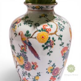 White Ceramic Floral Tropical Bird Vase