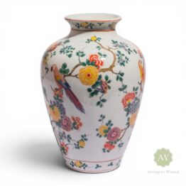 White Ceramic Floral Tropical Bird Vase