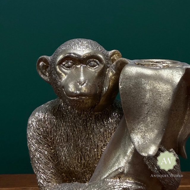 Antiqued Gold Monkey with Banana Candle Holder 3 Antiqued Gold Monkey with Banana Candle Holder Lifestyle