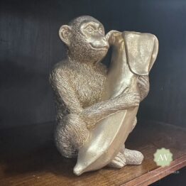 Antiqued Gold Monkey with Banana Candle Holder Lifestyle