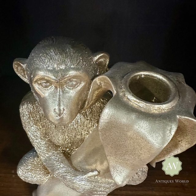 Antiqued Gold Monkey with Banana Candle Holder 10 Antiqued Gold Monkey with Banana Candle Holder Lifestyle