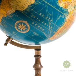Large Blue Globe on Brass & Wood Stand