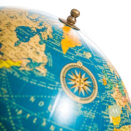 Large Blue Globe on Brass & Wood Stand
