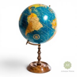 Large Blue Globe on Brass & Wood Stand